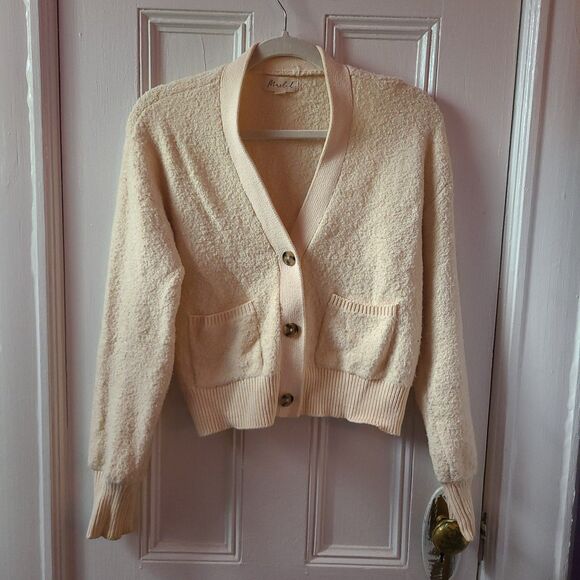 Marled Sweaters - Marled Women’s Cream Knit V-Neck Button Front Cardigan Sweater Pockets S